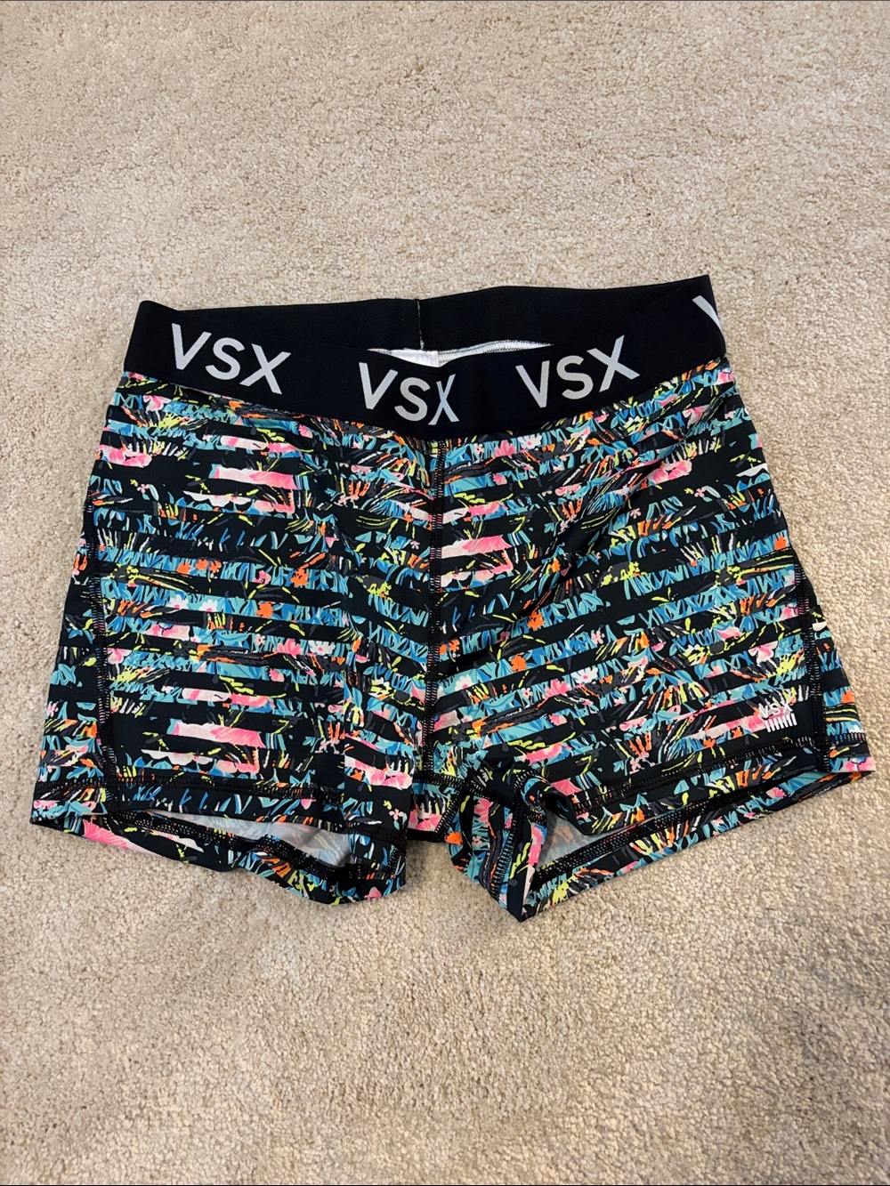 VSX Black Bike Shorts with Multicolor Abstract Print
